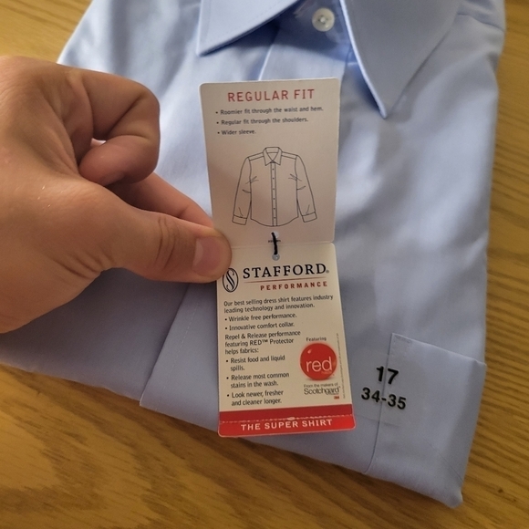 𝅺STAFFORD Men's Super Performance Blue Dress Shirt - Size (17) - NEW - Picture 2 of 6